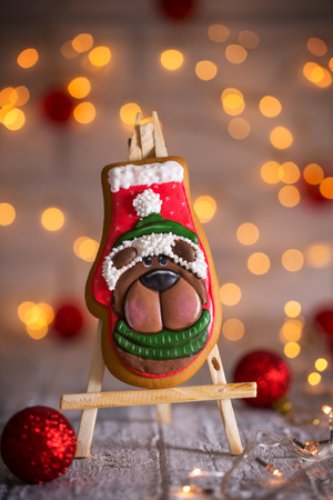 mitten cookie with teddy bearの写真素材