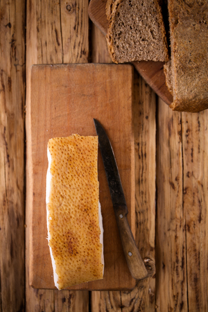 piece of Ukrainian lard, top viewの写真素材