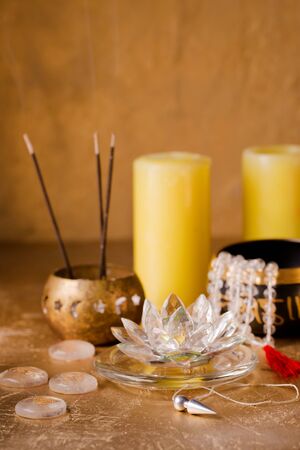 singing bowls and pendulum for healing in reiki flowの写真素材