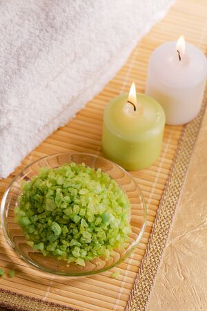 Items for energetic cleaning feet in a stream of reikiの写真素材