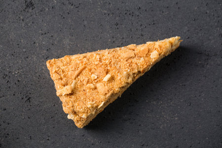 Napoleon cake on gray background top viewの写真素材