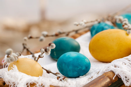 Easter eggs in yellow-blue tones of the Ukrainian flag