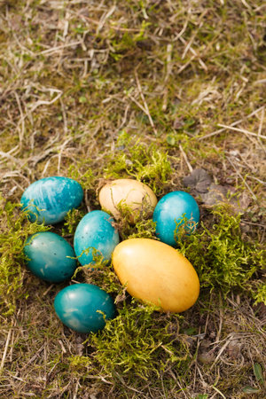 Easter eggs in yellow-blue tones of the Ukrainian flag