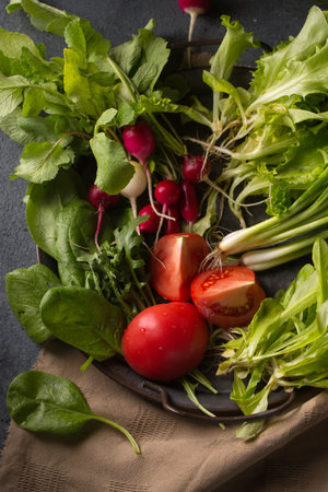 Fresh herbs and vegetables for spring salad