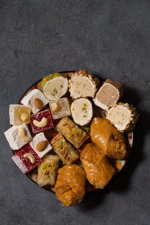 Still life of Turkish Delight on a gray backgroundの写真素材