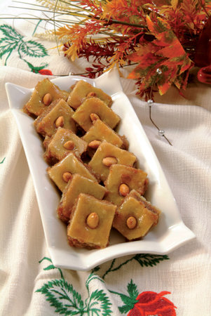 Basboussa, Cake, cookies served with tea offered at the wedding and Eid al Fitr.