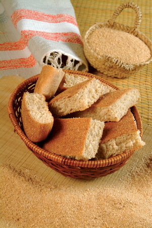 Traditional wheat bread in a straw basket