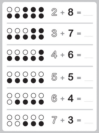 Worksheets for learning numbers. addition practice. Vector illustration.のイラスト素材