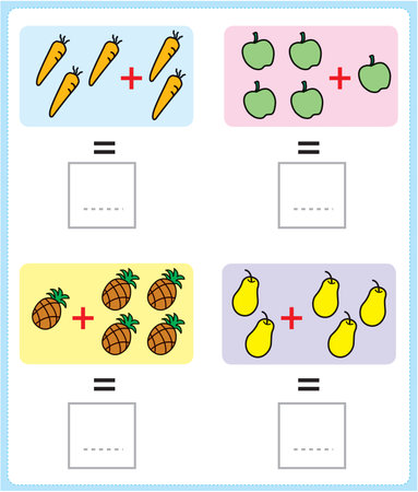 Preschool worksheet for practicing addition. Vector illustration.のイラスト素材