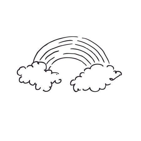 Rainbow and clouds doodle icon. Drawing sketch illustration hand drawn line.のイラスト素材