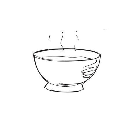 Sketch of a bowl of hot soup. hand drawing Vector illustration.のイラスト素材