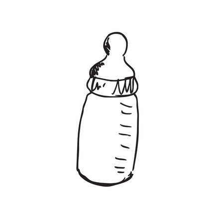 Hand drawn doodle baby bottle isolated on white background. Hand drawn Vector illustration.のイラスト素材