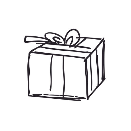 Gift box doodle icon. Hand drawn sketch illustration.のイラスト素材