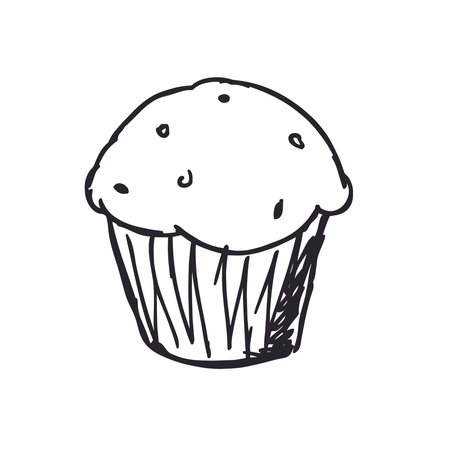 Cupcake doodle icon. Hand drawn cupcake vector illustration.のイラスト素材