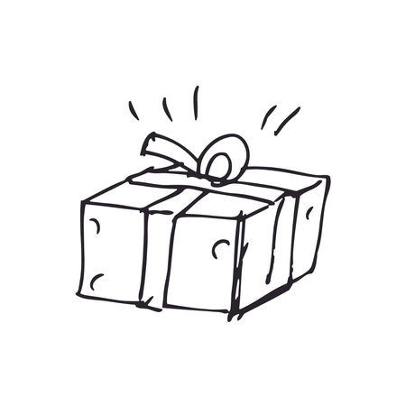 Gift box doodle icon. Hand drawn vector illustration.のイラスト素材