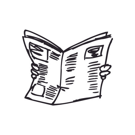 Newspaper hand drawn doodle icon. Vector illustration.