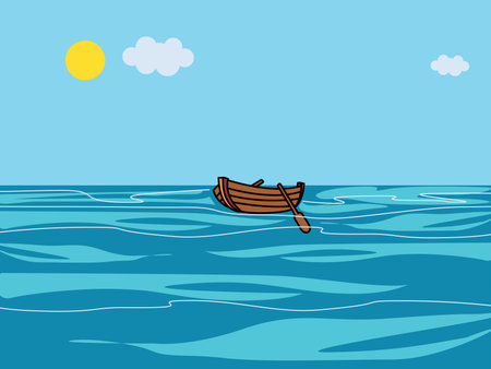 Boat on the sea. Vector illustration in flat cartoon style.のイラスト素材