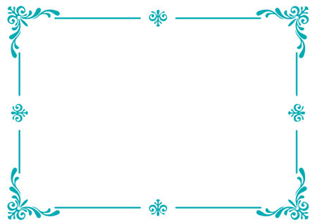 Blue border frame deco vector label simple line corner calligraphyのイラスト素材
