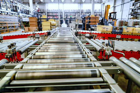 Conveyor belt in a modern factory. Industrial production line.の写真素材