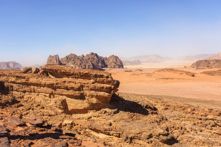 Wadi Rum desert in Jordan, Middle East. Wide angle view