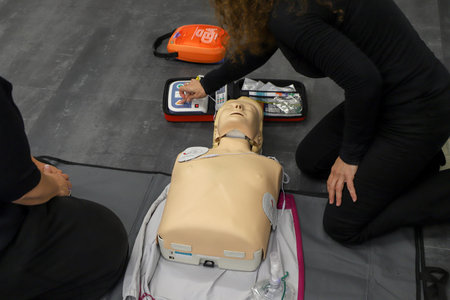 BLSD Defibrillator use course. first aid course - company safety - cardiac massage - Basic Life Supportの写真素材
