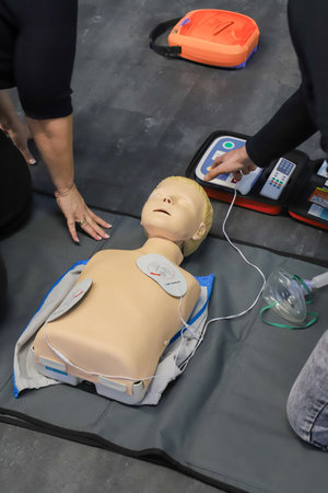 BLSD Defibrillator use course. first aid course - company safety - cardiac massage - Basic Life Supportの写真素材