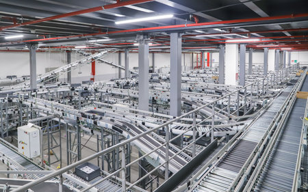 Interior of a modern factory for the production of bread and pastaの写真素材