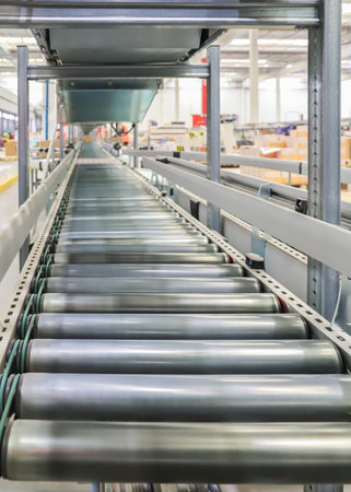 Conveyor belt in a production line in a factory or warehouseの写真素材