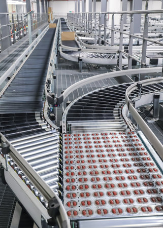 Conveyor belt in the production line in a modern factory.