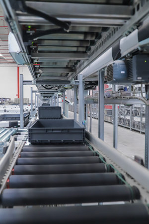 Conveyor belt in the production line of a modern industrial factory