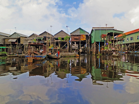 Kampong Phluk, floating village onTonle Sap, Cambodiaの写真素材