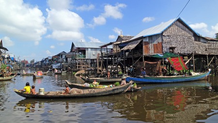 Kampong Phluk, floating village on Tonle Sap, Cambodiaのeditorial素材
