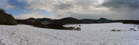 winter landscape, panorama with a fieldの写真素材