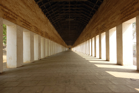 a long corridor in bagan, Myanmarの写真素材