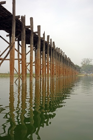 Ubein, World longest wooden bridge, Mandalay, Myanmarの写真素材