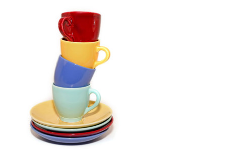 colorful ceramic cups and dishesの写真素材