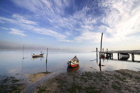 typical boats anchored harborの写真素材