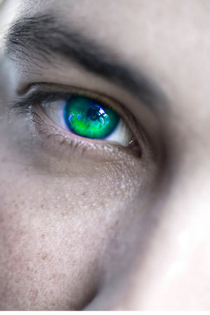 human eye with green and blue colorsの写真素材