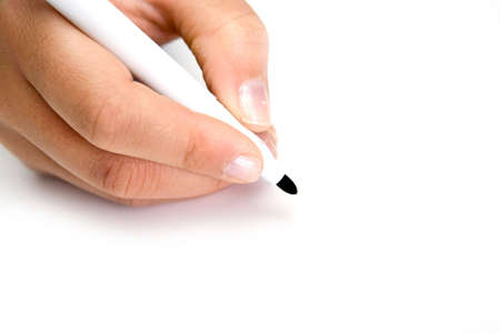 businesswoman hand writing in blank white paperの写真素材