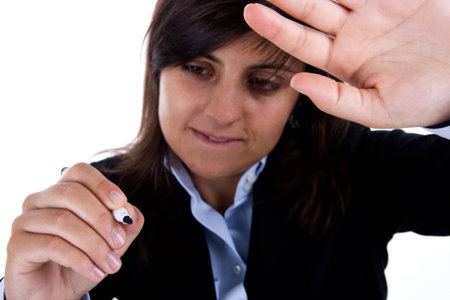businesswoman with pen signing 