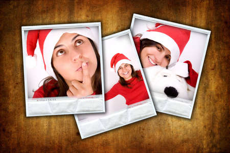 set of three photo frames with christmas images over grunge backgroundの写真素材