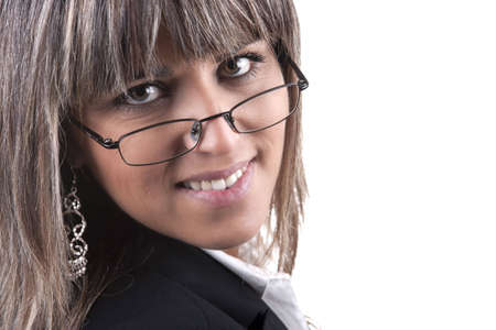 businesswoman wearing glasses isolated on white backgroundの写真素材