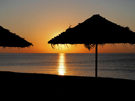 sunset on the beachの写真素材