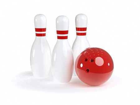 Photo realistic 3d image of bowling scene with white backgroundの写真素材