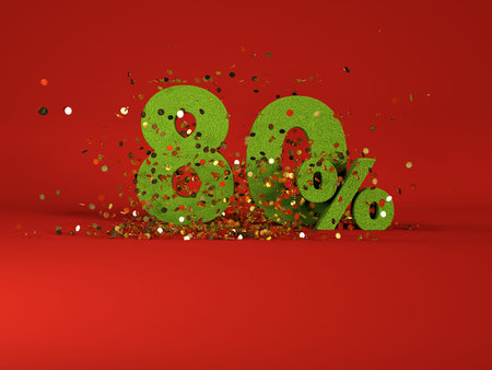 3d image of spring 80 % discount symbol on red 