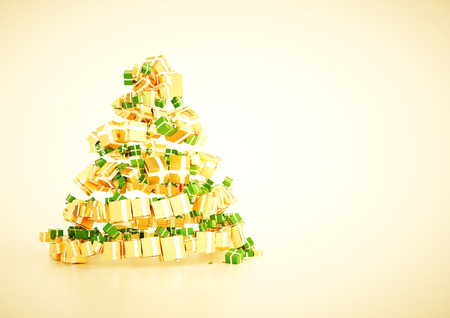 3d xmas gift christmas tree spiral shape concept. A4 horozontal poster template  - with blank text field for your own messageの写真素材