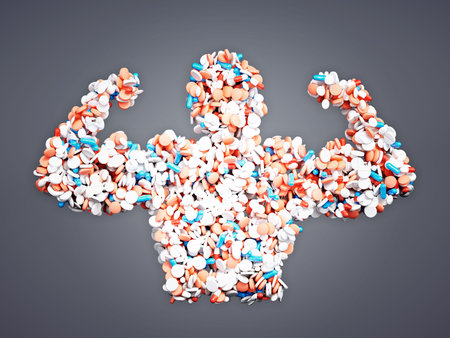 3d anabolic steroids concept isolated in grey background. の写真素材
