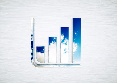 Cloudy blue sky reflection in graph. Solar energy advancement concept. 3d rendering.