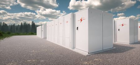 Concept of renewable energy battery storage system in nature. 3d renderingの写真素材