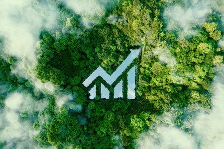A lake in the shape of a rising graph in the middle of untouched nature symbolizing the growing...